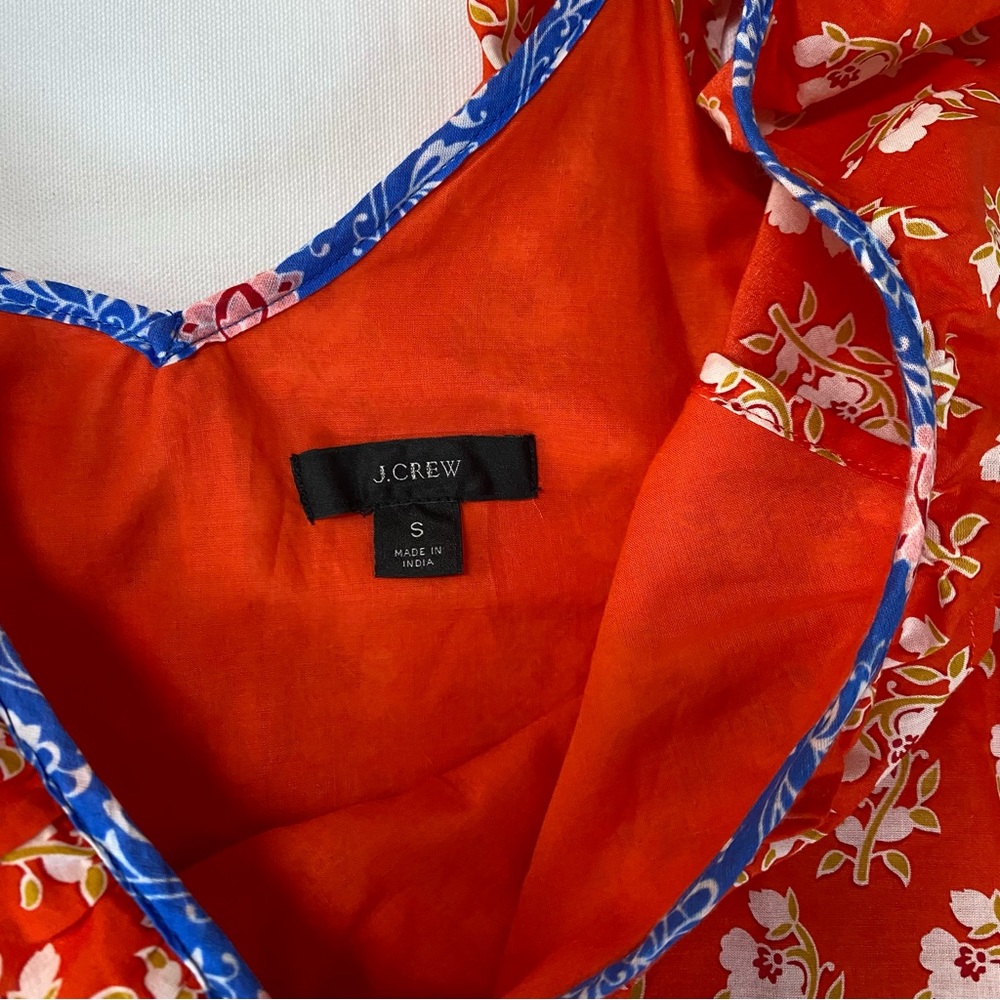 J.Crew Block Print Ruffle Flutter V-Neck Blouse Boho S - Picture 3 of 8